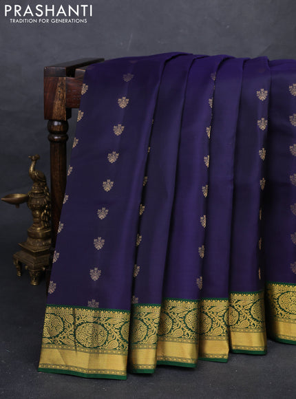 Navy Blue & Green Kanchipuram Silk - Buttas