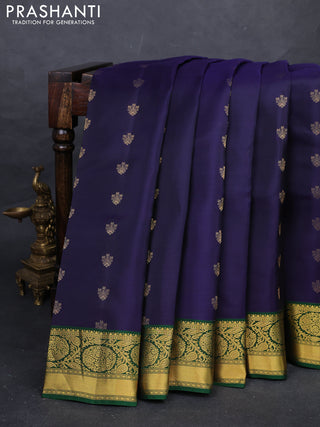 Navy Blue & Green Kanchipuram Silk - Buttas