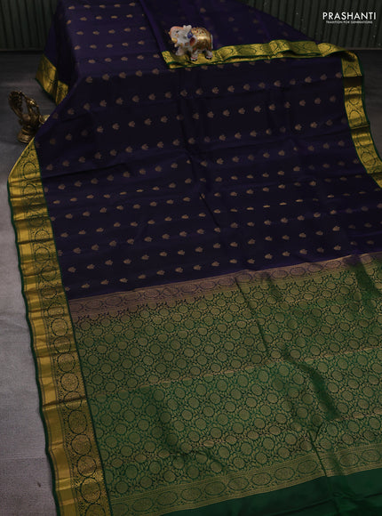 Navy Blue & Green Kanchipuram Silk - Buttas