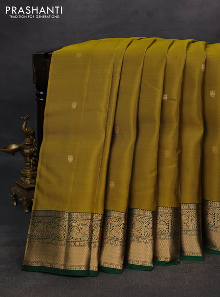 Mustard Green & Green Kanchipuram Silk - Buttas