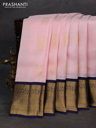 Peach Pink & Navy Blue Kanchipuram Silk - Buttas