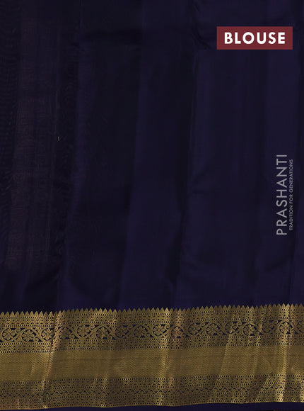 Peach Pink & Navy Blue Kanchipuram Silk - Buttas