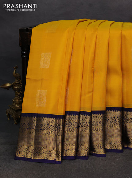 Mustard Yellow & Navy Blue Kanchipuram Silk - Buttas