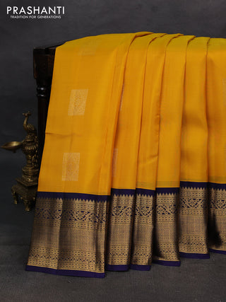 Mustard Yellow & Navy Blue Kanchipuram Silk - Buttas