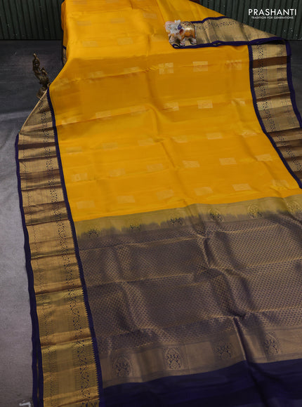 Mustard Yellow & Navy Blue Kanchipuram Silk - Buttas