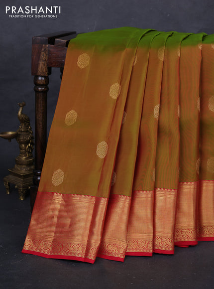 Green & Red Kanchipuram Silk - Buttas