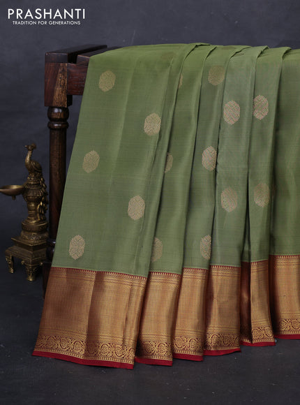 Pastel Green & Maroon Kanchipuram Silk - Buttas