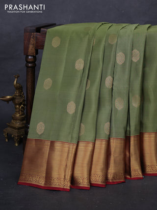 Pastel Green & Maroon Kanchipuram Silk - Buttas