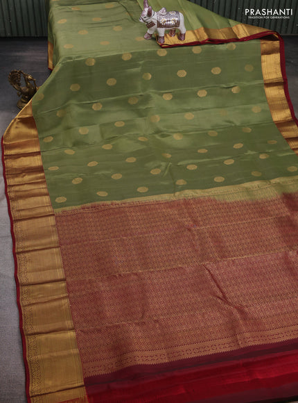 Pastel Green & Maroon Kanchipuram Silk - Buttas