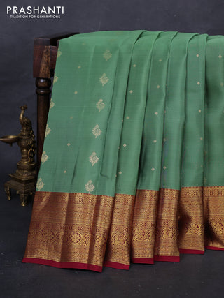 Pastel Green & Maroon Kanchipuram Silk - Buttas