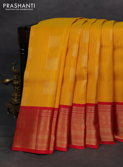 Mustard Yellow & Red Kanchipuram Silk - Weaves