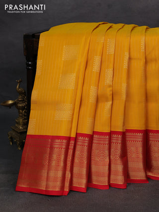 Mustard Yellow & Red Kanchipuram Silk - Weaves