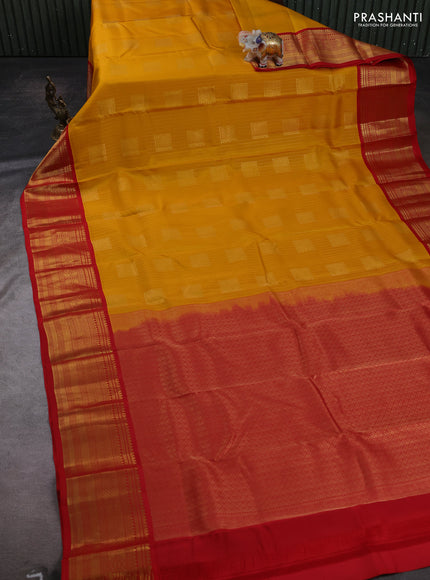 Mustard Yellow & Red Kanchipuram Silk - Weaves