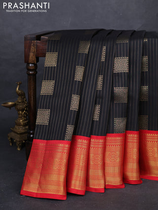 Black & Red Kanchipuram Silk - Weaves