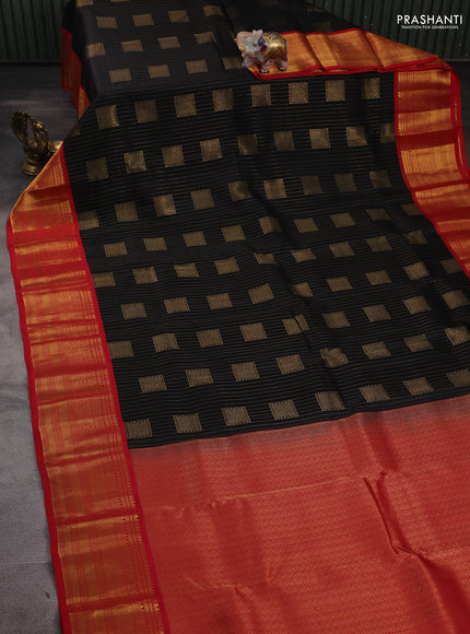 Black & Red Kanchipuram Silk - Weaves