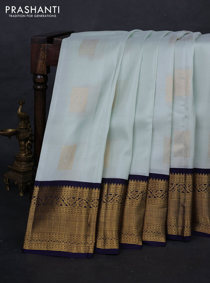 Pastel Green & Navy Blue Kanchipuram Silk - Buttas