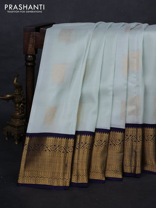Pastel Green & Navy Blue Kanchipuram Silk - Buttas