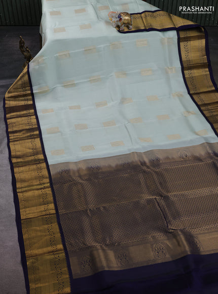 Pastel Green & Navy Blue Kanchipuram Silk - Buttas
