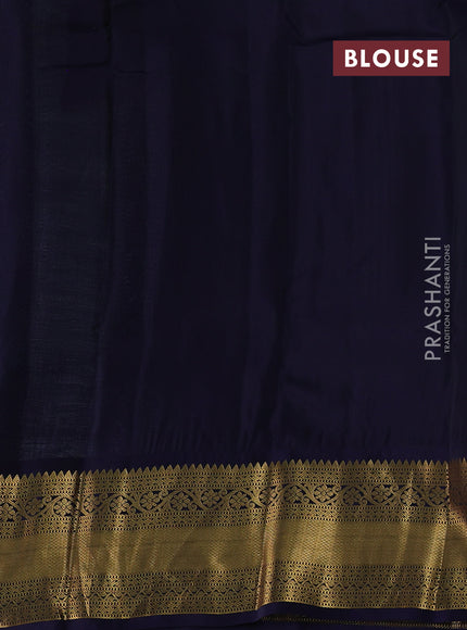 Pastel Green & Navy Blue Kanchipuram Silk - Buttas