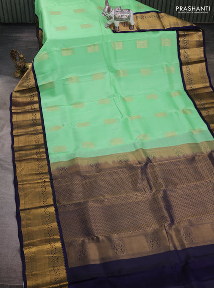 Teal Green & Navy Blue Kanchipuram Silk - Buttas
