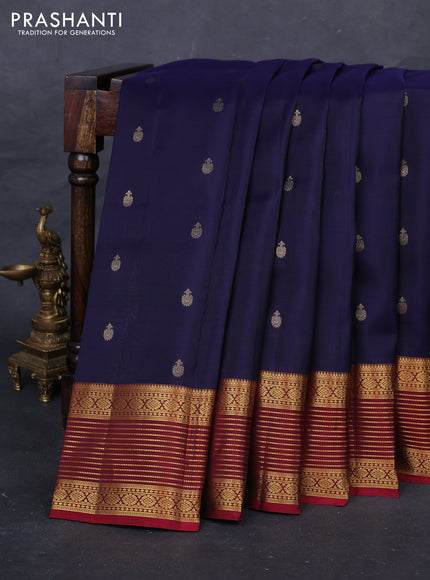 Navy Blue & Maroon Kanchipuram Silk - Buttas