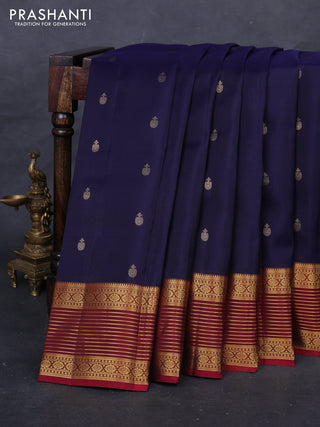 Navy Blue & Maroon Kanchipuram Silk - Buttas