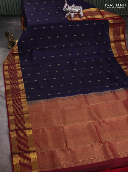 Navy Blue & Maroon Kanchipuram Silk - Buttas