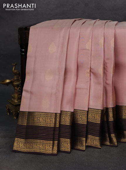 Pastel Peach & Wine Kanchipuram Silk - Buttas
