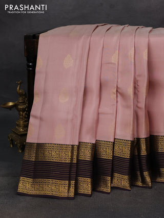 Pastel Peach & Wine Kanchipuram Silk - Buttas