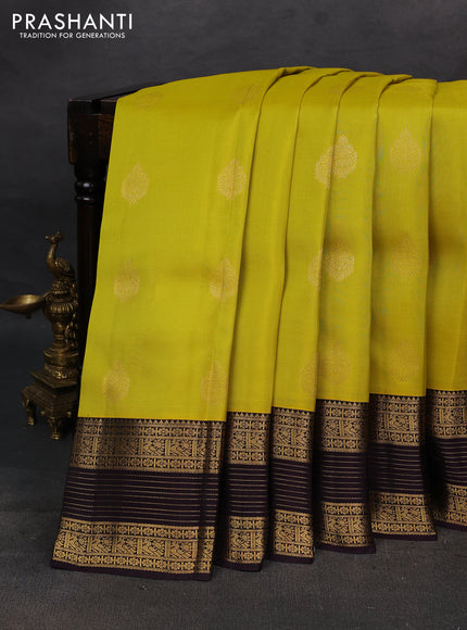 Lime Yellow & Wine Kanchipuram Silk - Buttas