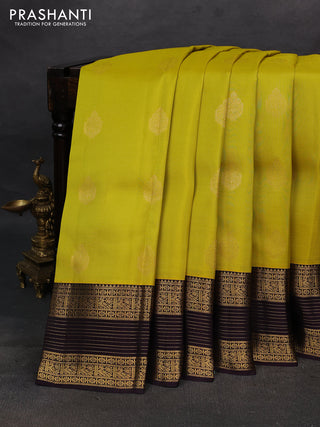 Lime Yellow & Wine Kanchipuram Silk - Buttas