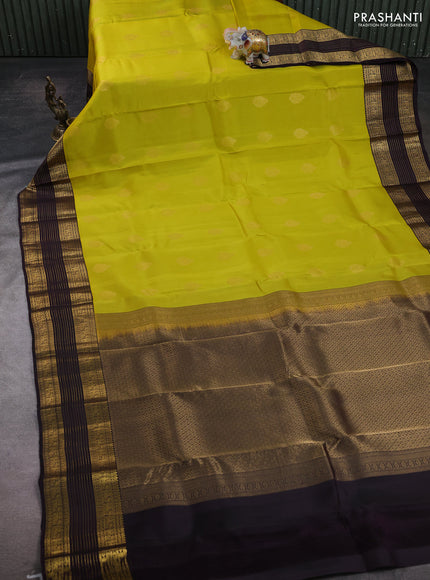 Lime Yellow & Wine Kanchipuram Silk - Buttas