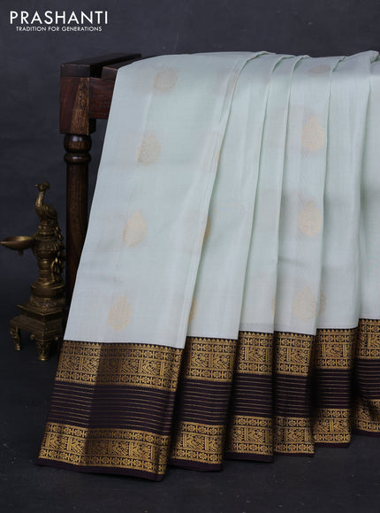 Pastel Green & Coffee Brown Kanchipuram Silk - Buttas