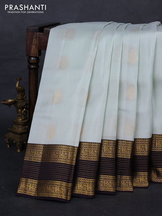 Pastel Green & Coffee Brown Kanchipuram Silk - Buttas
