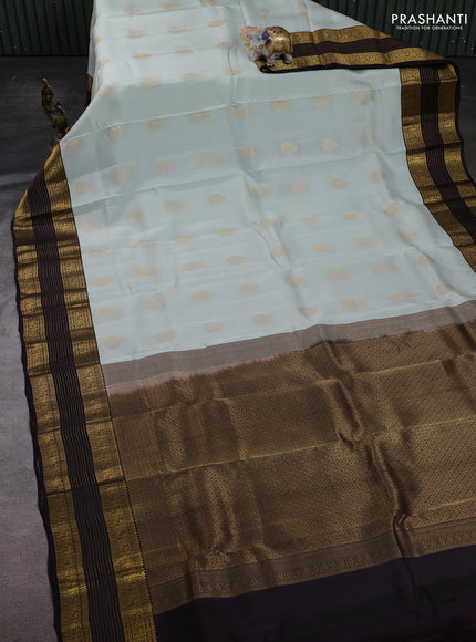 Pastel Green & Coffee Brown Kanchipuram Silk - Buttas