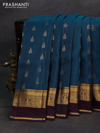 Peacock Blue & Wine Kanchipuram Silk - Buttas
