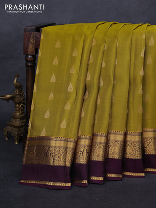 Mustard Green & Wine Kanchipuram Silk - Buttas