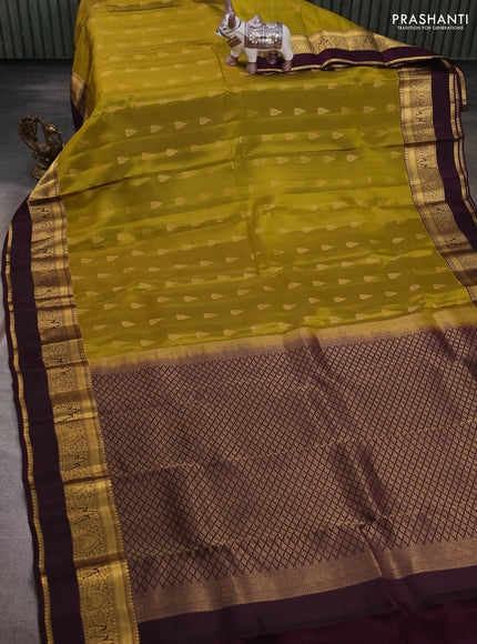 Mustard Green & Wine Kanchipuram Silk - Buttas