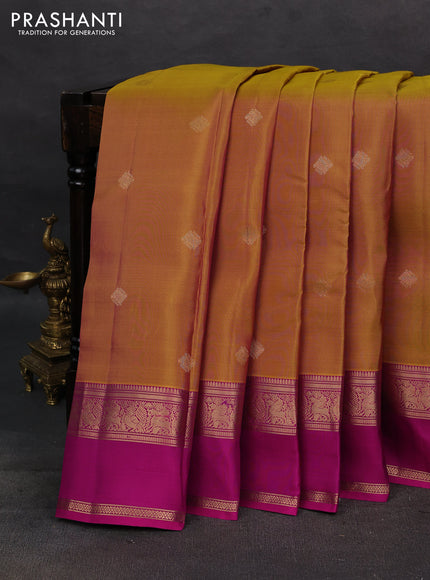 Mustard & Magenta Pink Kanchipuram Silk - Buttas