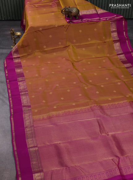 Mustard & Magenta Pink Kanchipuram Silk - Buttas