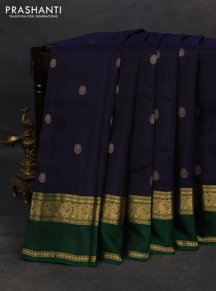 Navy Blue & Green Kanchipuram Silk - Buttas
