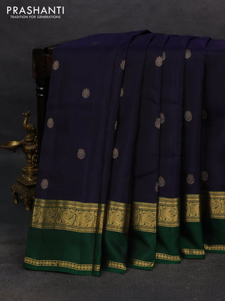 Navy Blue & Green Kanchipuram Silk - Buttas