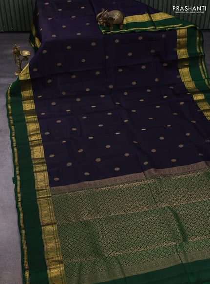 Navy Blue & Green Kanchipuram Silk - Buttas