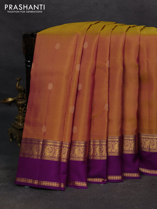 Mustard & Purple Kanchipuram Silk - Buttas