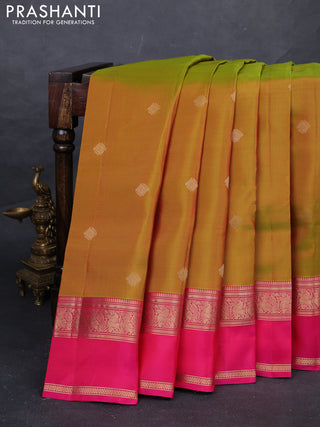 Mustard Yellow & Pink Kanchipuram Silk - Buttas