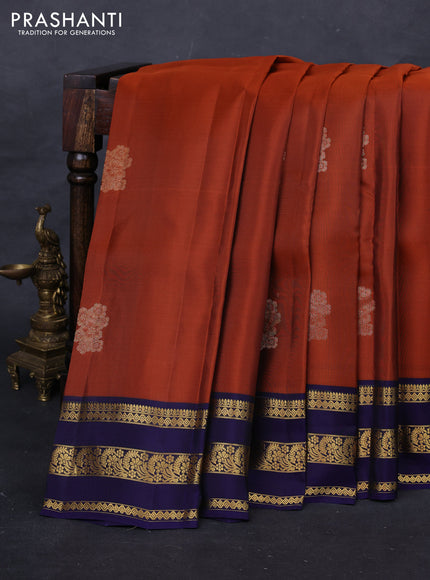 Rust & Navy Blue Kanchipuram Silk - Buttas