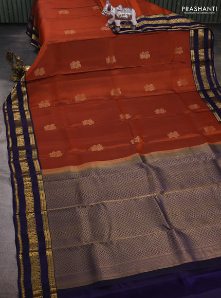 Rust & Navy Blue Kanchipuram Silk - Buttas