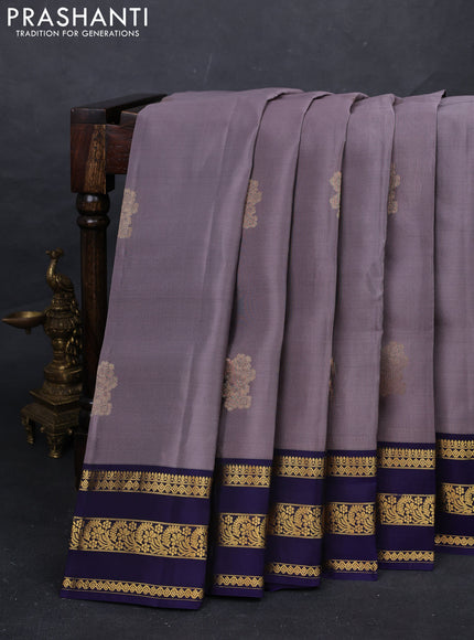 Grey & Navy Blue Kanchipuram Silk - Buttas