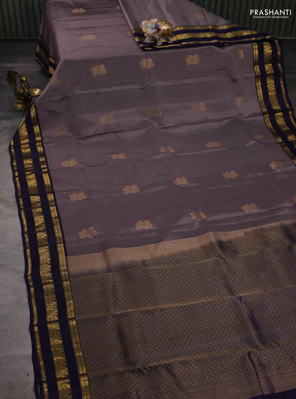 Grey & Navy Blue Kanchipuram Silk - Buttas