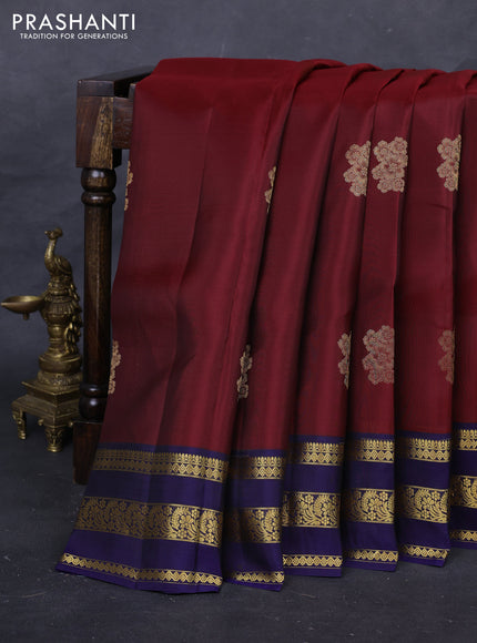 Maroon & Navy Blue Kanchipuram Silk - Buttas